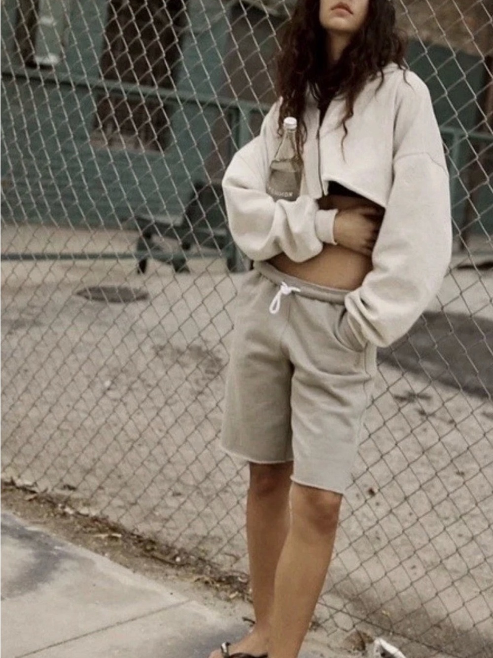 FP Movement by Free People High-Rise Drawstring Bermuda Shorts in Heather Gray